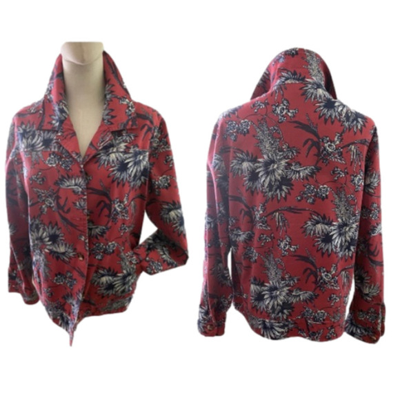 APPLESEEDS ROSE & NAVY FLORAL WESTERN STYLE JACKET W BUTTON FRONT & CUFF EUC L - Picture 2 of 9